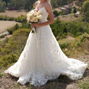 Alena Leena - Agave Floral lace a-line wedding dress bodice, spaghetti strap